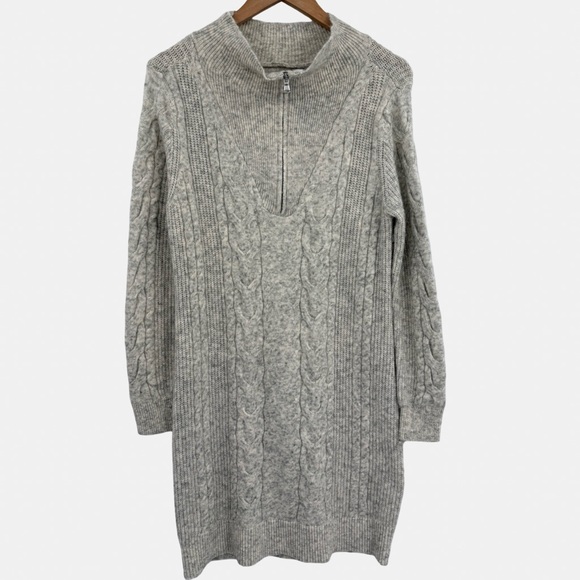 LOFT Dresses & Skirts - NWT LOFT Cable Knit Half-Zip Long Sleeve Sweater Dress | Grey | Medium
